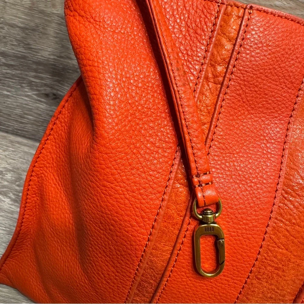 Hobo Ellis Shoulder Bag In Koi Orange Red Pebbled Leather‎ Braided Strap Slouchy
